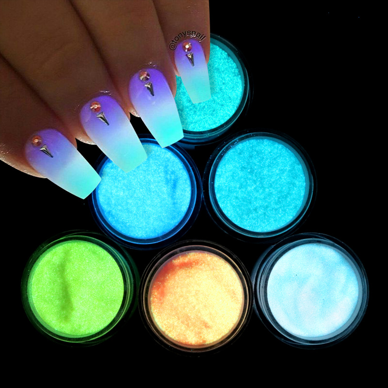 Luminous Nail Glitter Powder, Glow in The Dark Nail Art Sequins Design,  Holographic Night Fluorescent Nail Pigment Supplies for Women Girls  Manicure