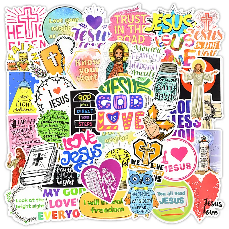 50pcs Jesus Christians Prayer God's Blessing Stickers Gifts For Bible  Journaling Laptop Luggage Guitar Lovely Waterproof Decals