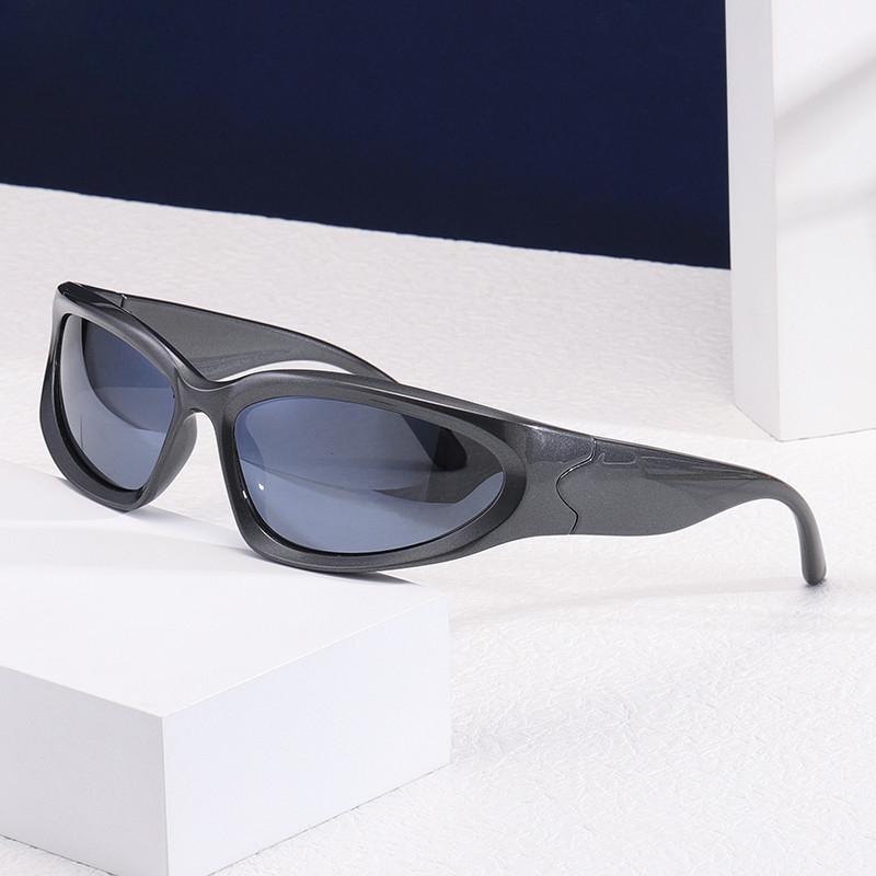 milramtob Y2K Wrap Around Fashion Sunglasses Silver Oval Shades Sports Sun  Glasses Cyber Aesthetic Eyewear for Women Men