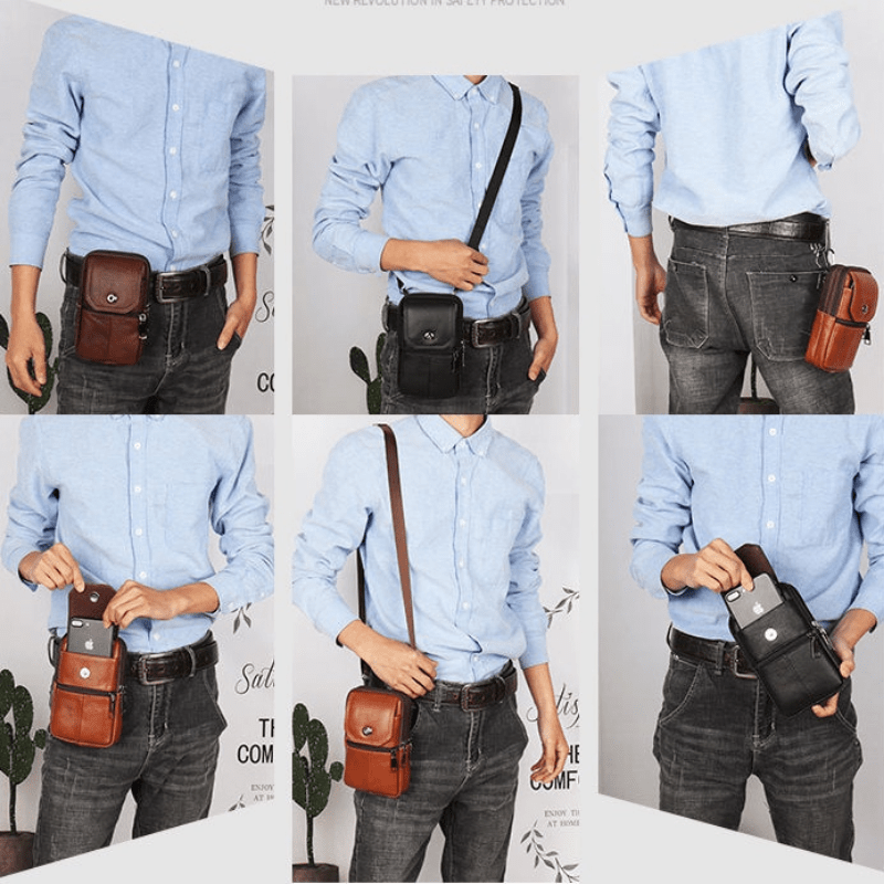 Mens Leather Belt Bag, Leather Multifunction Belt Bag