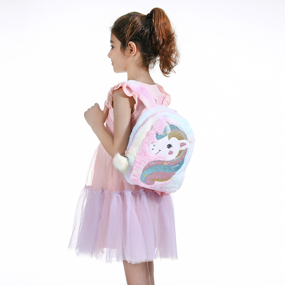 Kids Mini Fluffy Unicorn Backpack To School For Girls