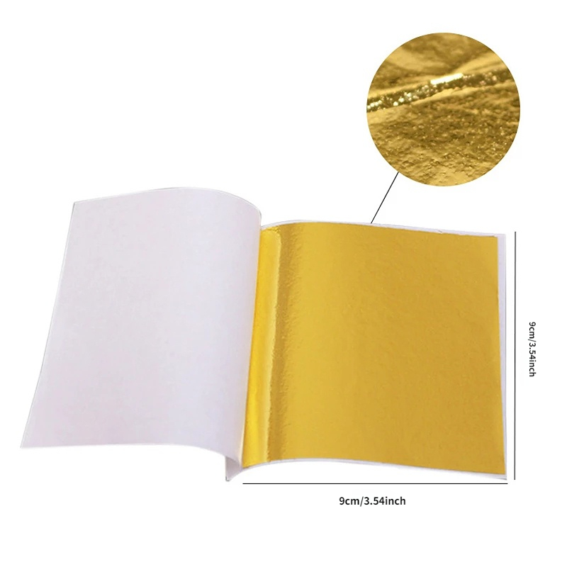  KINNO - Hojas de papel de aluminio dorado de imitación, 100  hojas de 5.1 x 5.3 pulgadas para pinturas, manualidades, marcos de fotos,  escultura, muebles, decoración artística, dorado, uñas y pared 