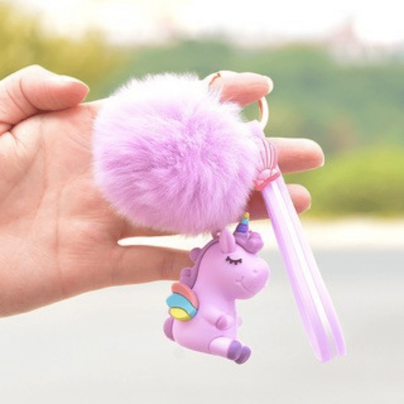 Cute Fur Ball Pom Pom Keychain with Unicorn Small Bell Princess Keyring for  Women Bag Purse Car Decoration at  Women's Clothing store