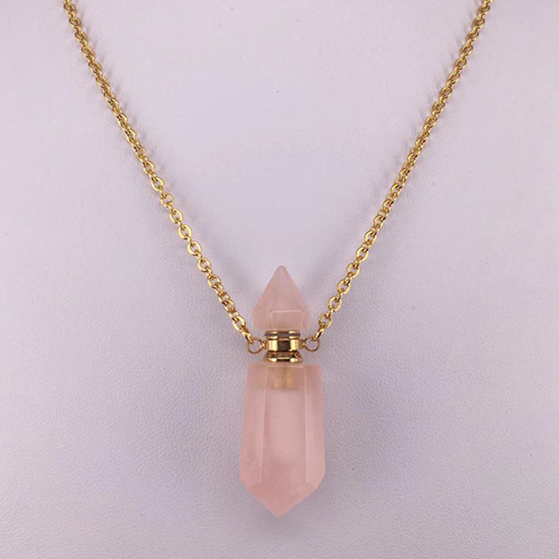 Natural Gemstone Faceted Prism Perfume Bottle Pendant Necklace