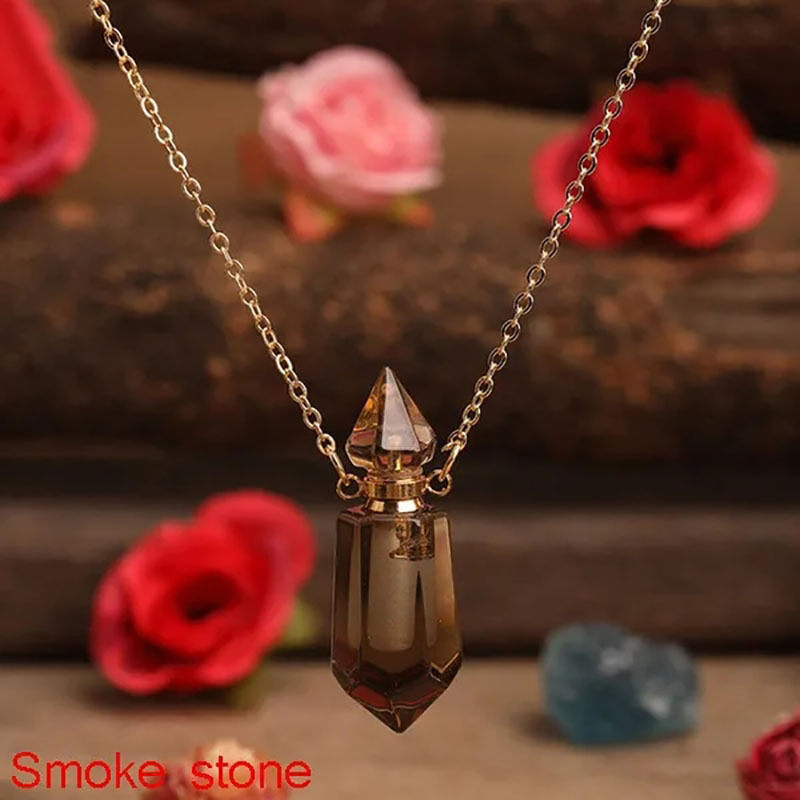 Natural Gemstone Faceted Prism Perfume Bottle Pendant Necklace