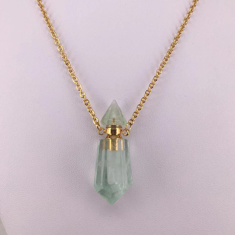 Stone Prism Perfume Bottle Pendants With Stainless Steel Chain Necklace Christmas Gift