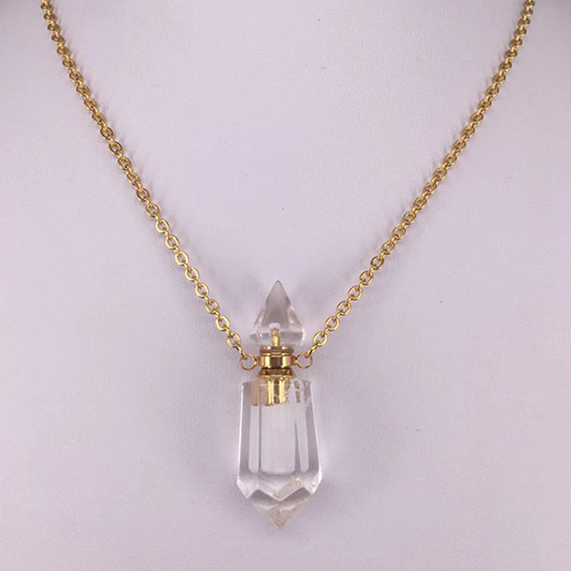 Natural Gemstone Faceted Prism Perfume Bottle Pendant Necklace