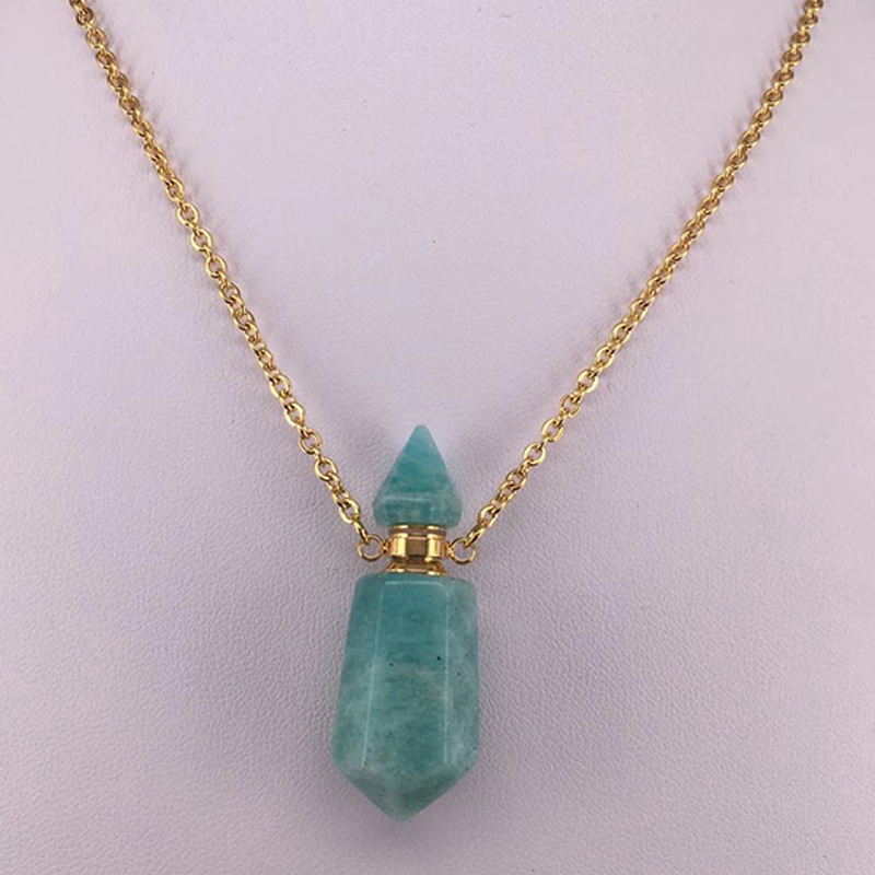 Natural Gemstone Faceted Prism Perfume Bottle Pendant Necklace