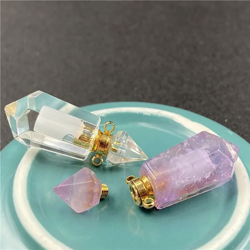 Natural Gemstone Faceted Prism Perfume Bottle Pendant Necklace