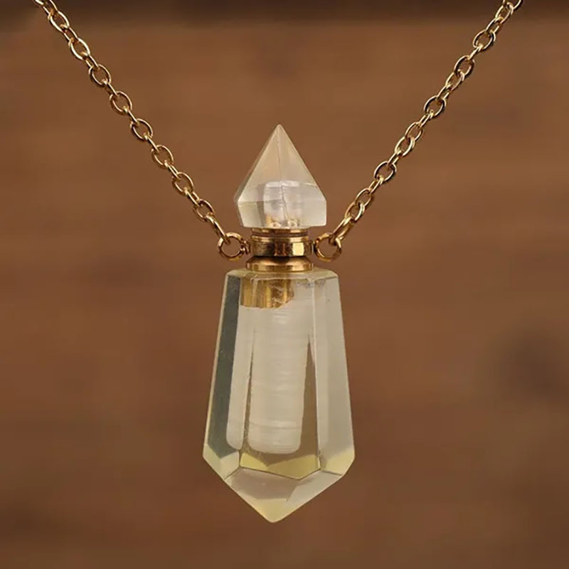 Natural Gemstone Faceted Prism Perfume Bottle Pendant Necklace