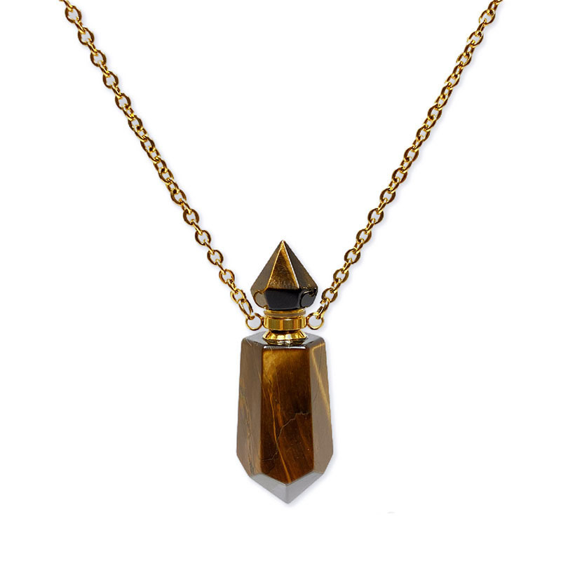 Natural Gemstone Faceted Prism Perfume Bottle Pendant Necklace