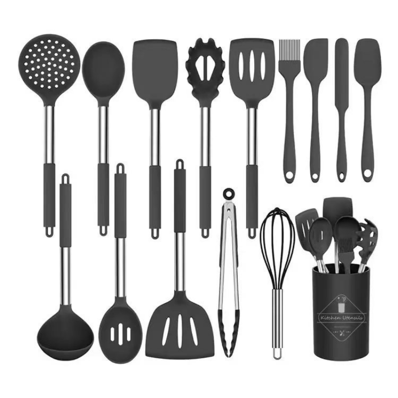 Non-stick Silicone Cooking Utensils Set With Natural Wooden Handles And  Square Holder - Durable And Non-toxic Kitchen Tools For Easy And Safe  Cooking - Temu