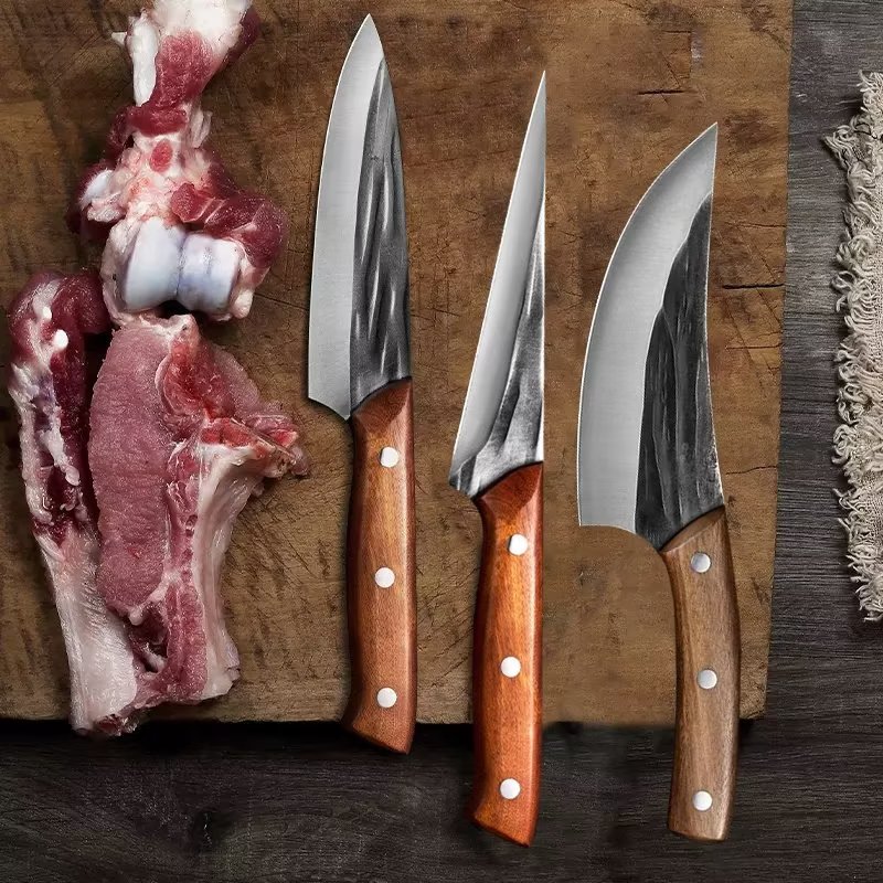 Kitchen Knife Set Boning Utility Chef Slicing Meat Vegetable 7Cr17MoV Steel  Wood