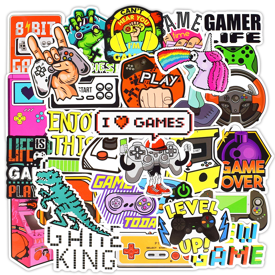 Old School Video Game 13 pc. Sticker Set ! Video Game Stickers - Waterproof  Stickers - Laptop Stickers - Gamer Stickers