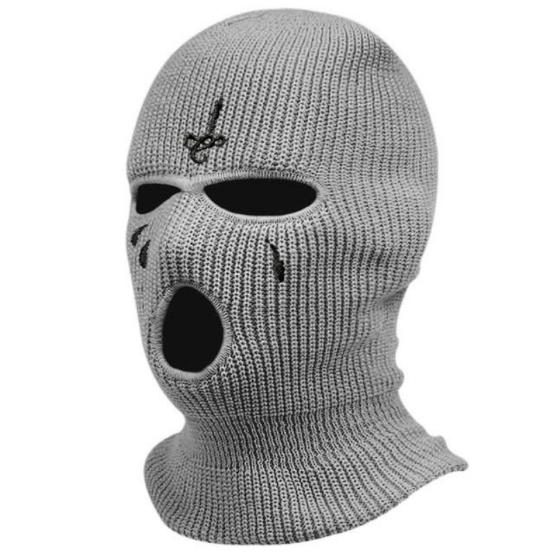 Embroidered Balaclava Ski Mask Black