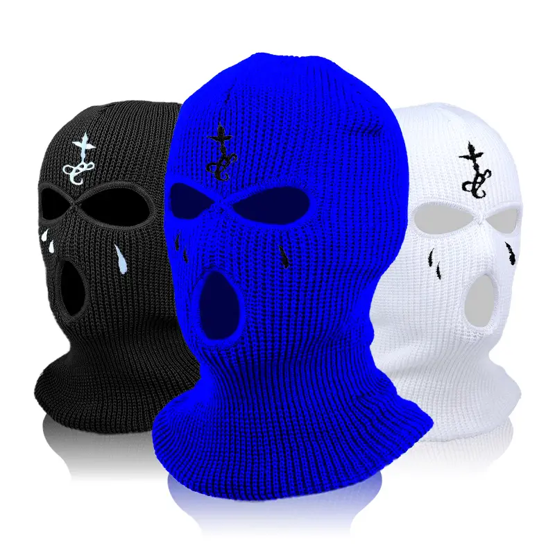 Cross Embroidery Ski Mask Winter Balaclava Hat 3 Hole Knitted Full Face  Cover Ski Neck Gaiter Warm Knit Beanie For Outdoor Sport | Buy More, Save  More | Temu