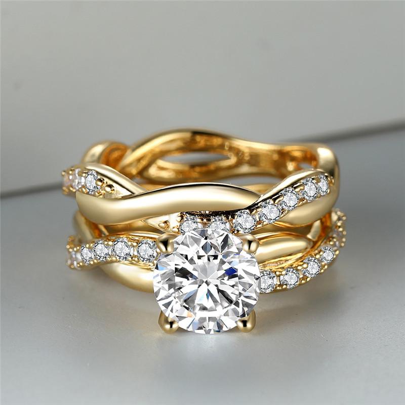 Twist Shape Halo Ring Full Of Shiny Zircon 18K Gold Plated Copper