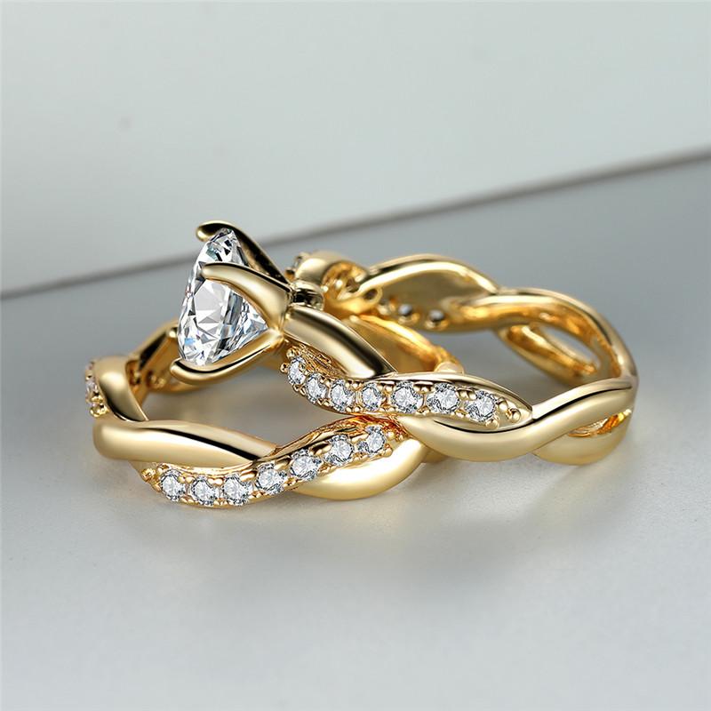 Twist Shape Halo Ring Full Of Shiny Zircon 18K Gold Plated Copper