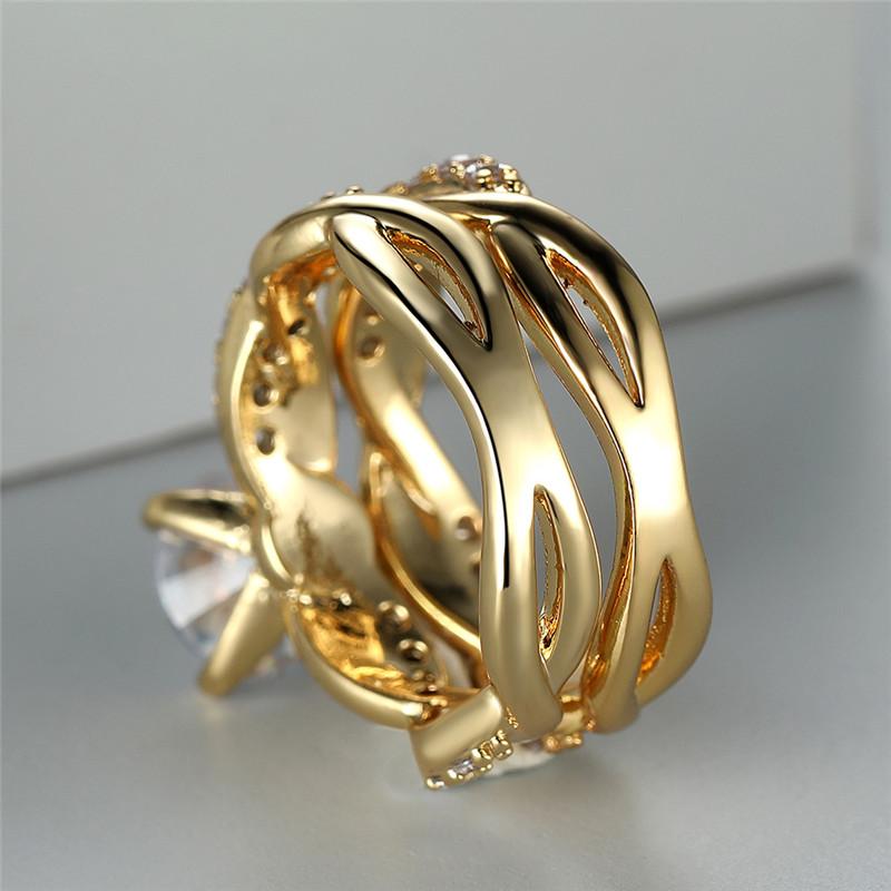 Twist Shape Halo Ring Full Of Shiny Zircon 18K Gold Plated Copper