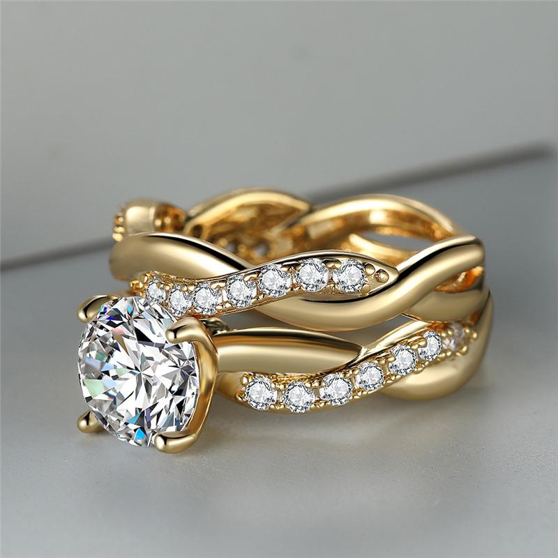 Twist Shape Halo Ring Full Of Shiny Zircon 18K Gold Plated Copper