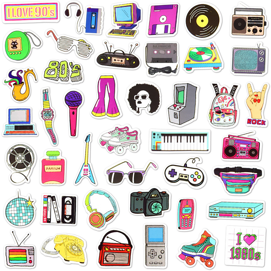 QTL 70pcs Retro Stickers 80s 90s Stickers for Adults Retro Party Decorations 80s 90s Stickers for Vintage Party Supplies Waterproof Vinyl Stickers