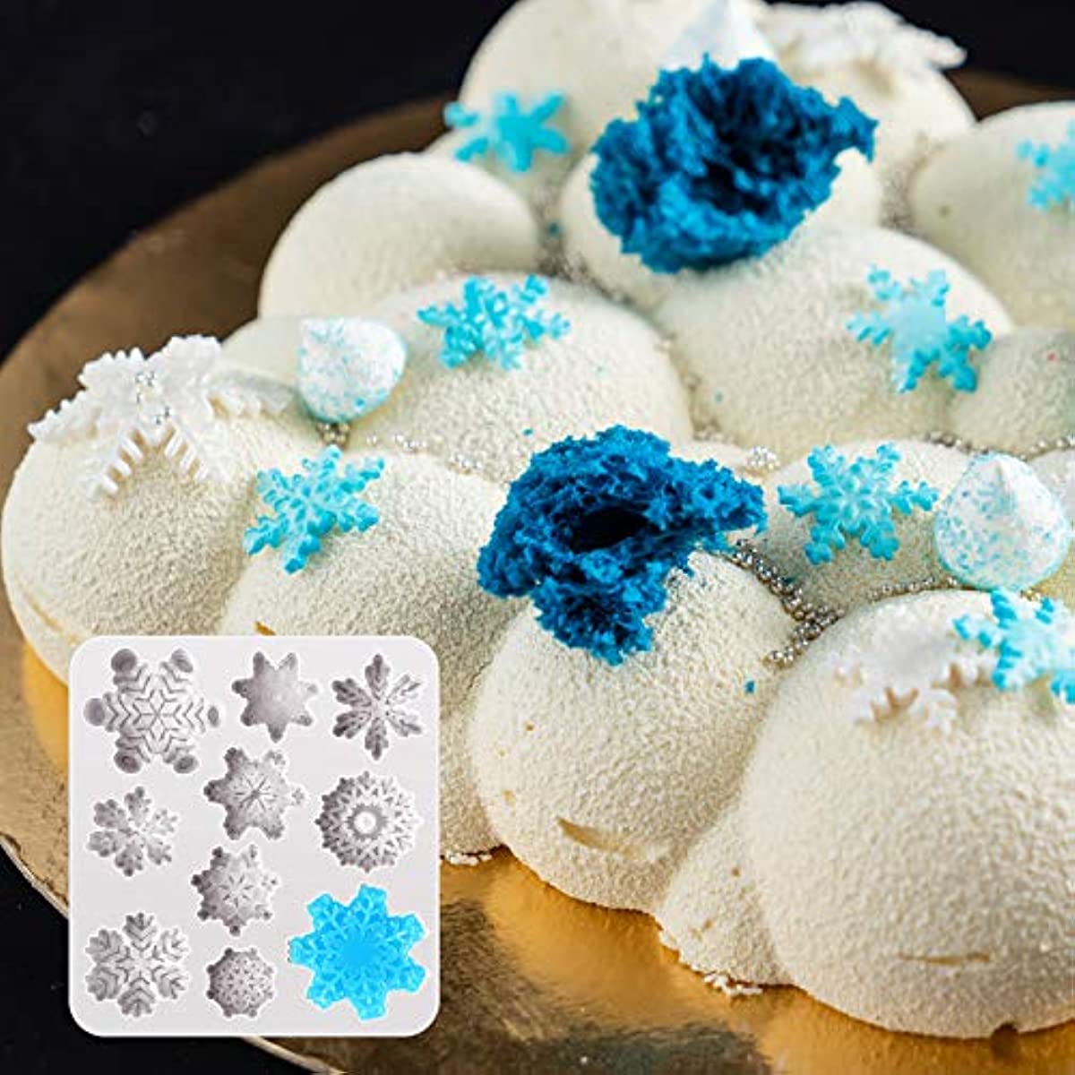 7 Pieces Snowflake Mold Set, Includes 6 Pieces Snowflake Plunger Cutters  and 3D Snowflake Silicone Molds, Snowflake Christmas Fondant Molds for  Party