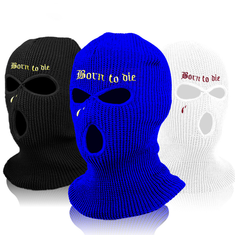

New Fashion Embroidered Knit Ski Mask Winter Balaclava Hat 3-hole Knitted Full Face Cover Ski Neck Gaiter Warm Knit Beanie, Ideal Choice For Gifts