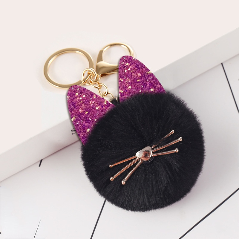 Pom pom Cute keyring keychain with glitters(Purple Color)