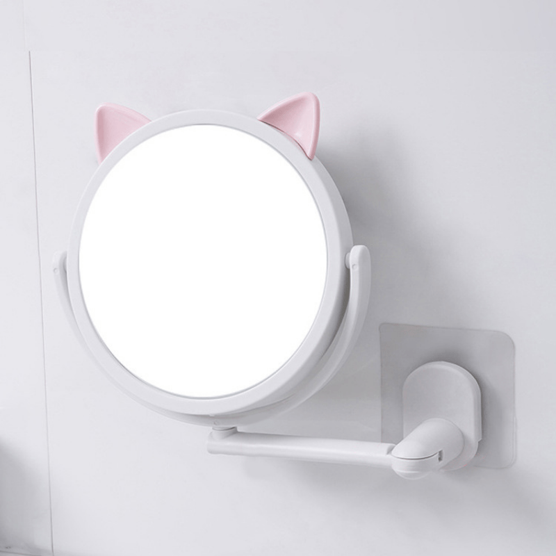 Wall Mounted Makeup Mirror Cartoon Cat Ear Creative Dressing Mirror  Rotatable Bathroom Mirror - Beauty & Personal Care - Temu