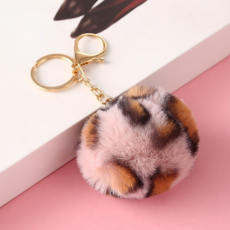 Leopard Keychain Leopard Keyring Pom Pom Animal Print Keychain 