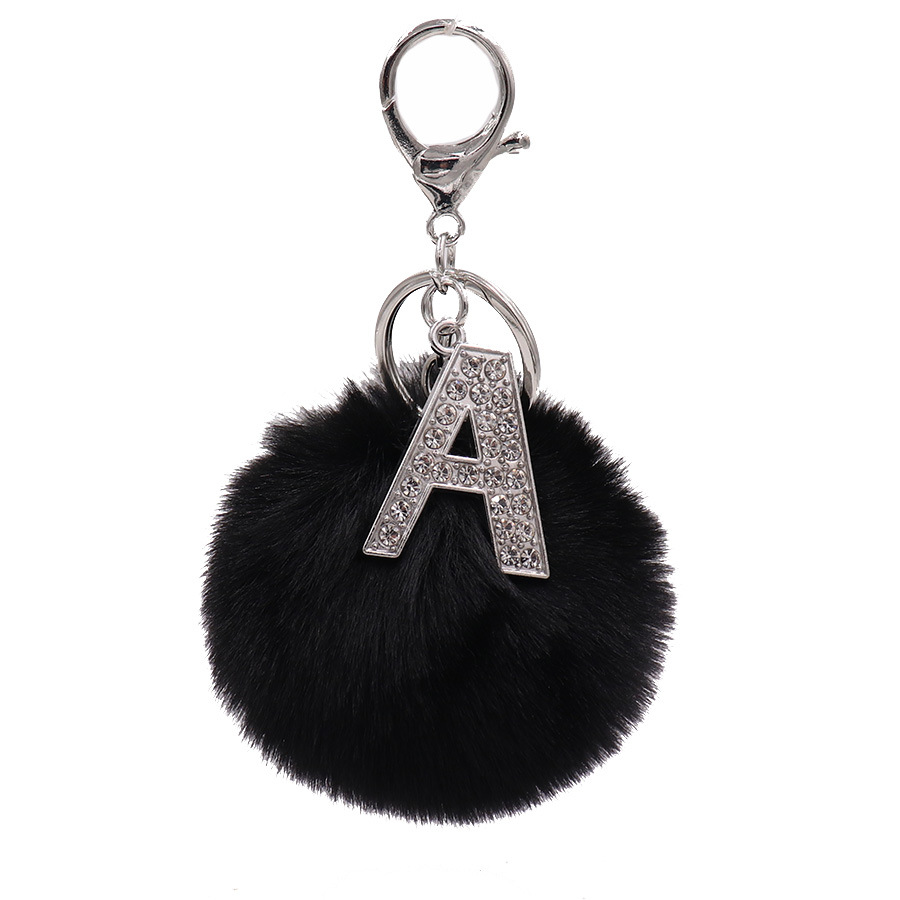 SUSULU Silver Metal Alphabet Keychains Rhinestone Keyring with 3in Fur Pom  Poms Women Girls Shiny Crystal Key Ring Letter