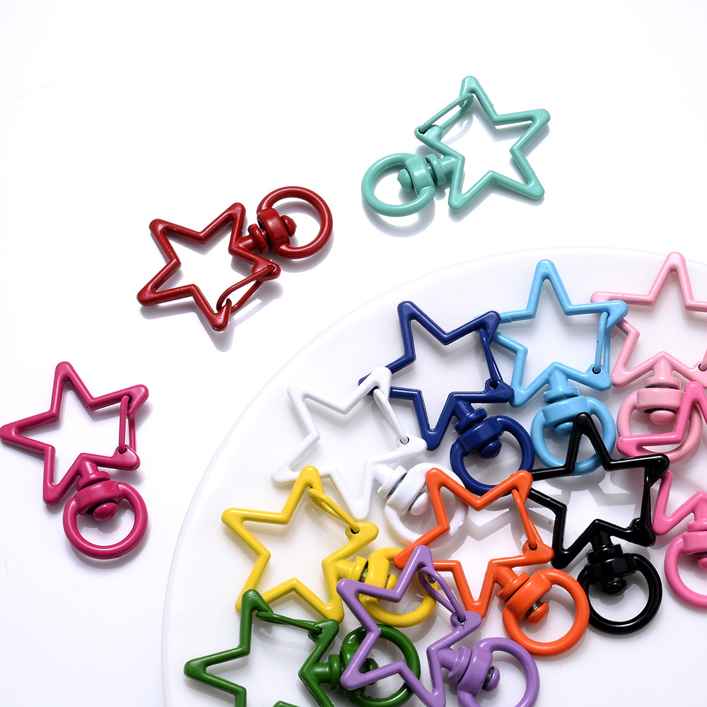 Star Shaped Lobster Clasp DIY Metal Snap Hook Key Ring Charm Keychain Key  Fob Bag Key Rings Hook Findings 6pcs 