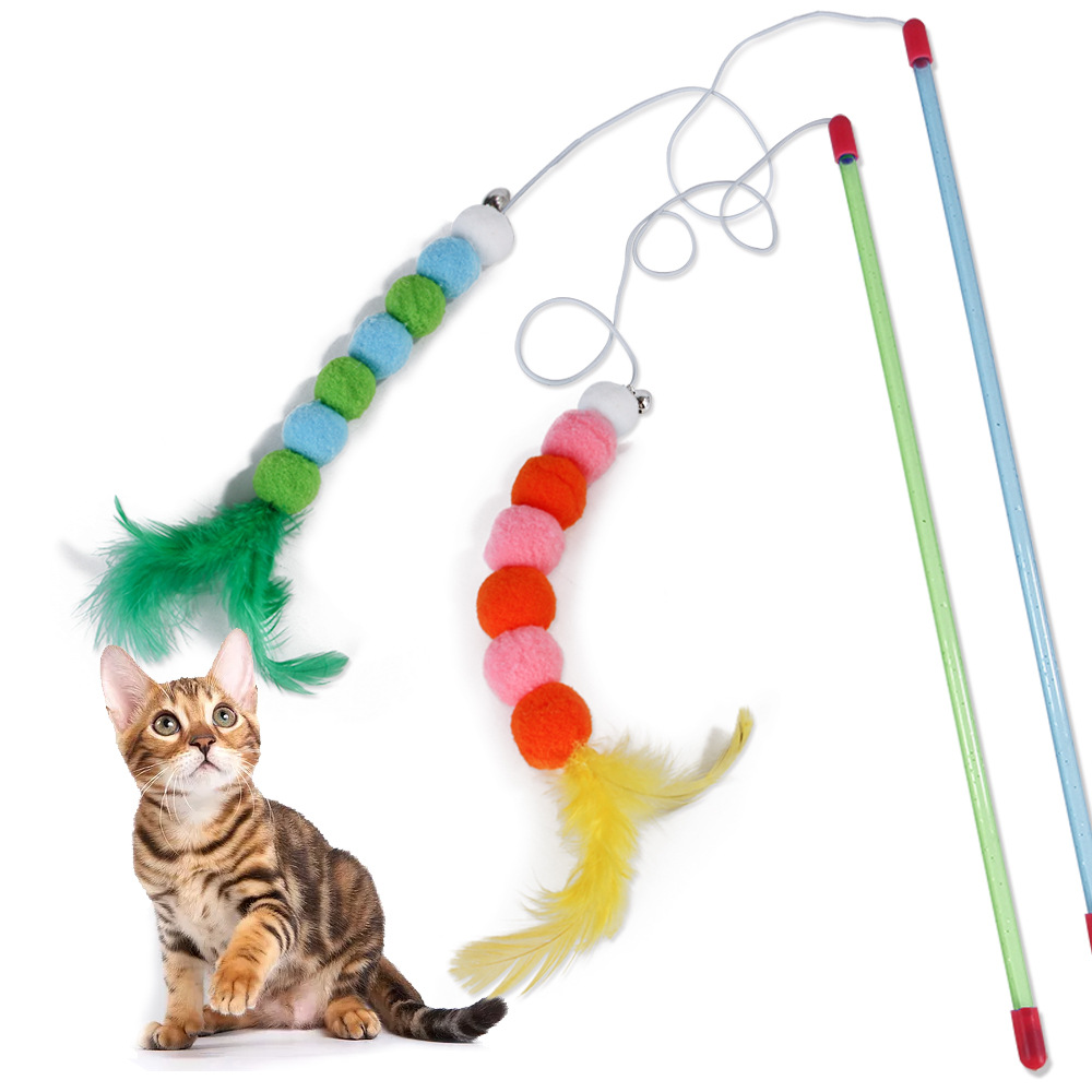 Portable Feather Cat Teaser Cat Feather Toys With Ball - Temu