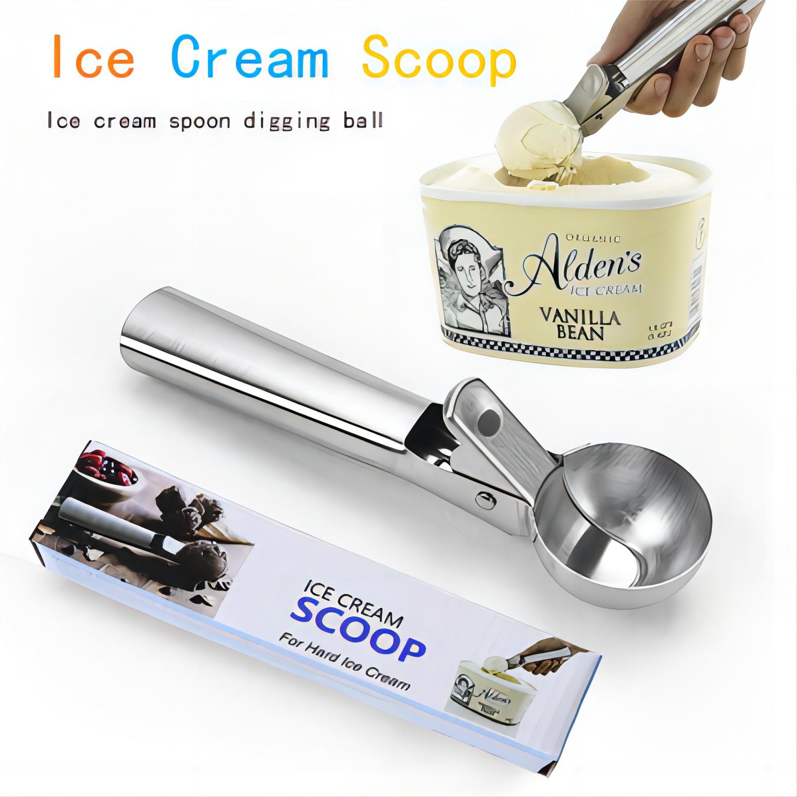 Ice Cream Scoop, Old Fashioned Ice Cream Spoon, 304 Stainless Steel Spoon  For Ice Cream With Trigger, Dough Scoop, Reusable Melon Spoon, Washable  Dessert Spoon For Party Wedding Chrismas Halloween, For Restaurant