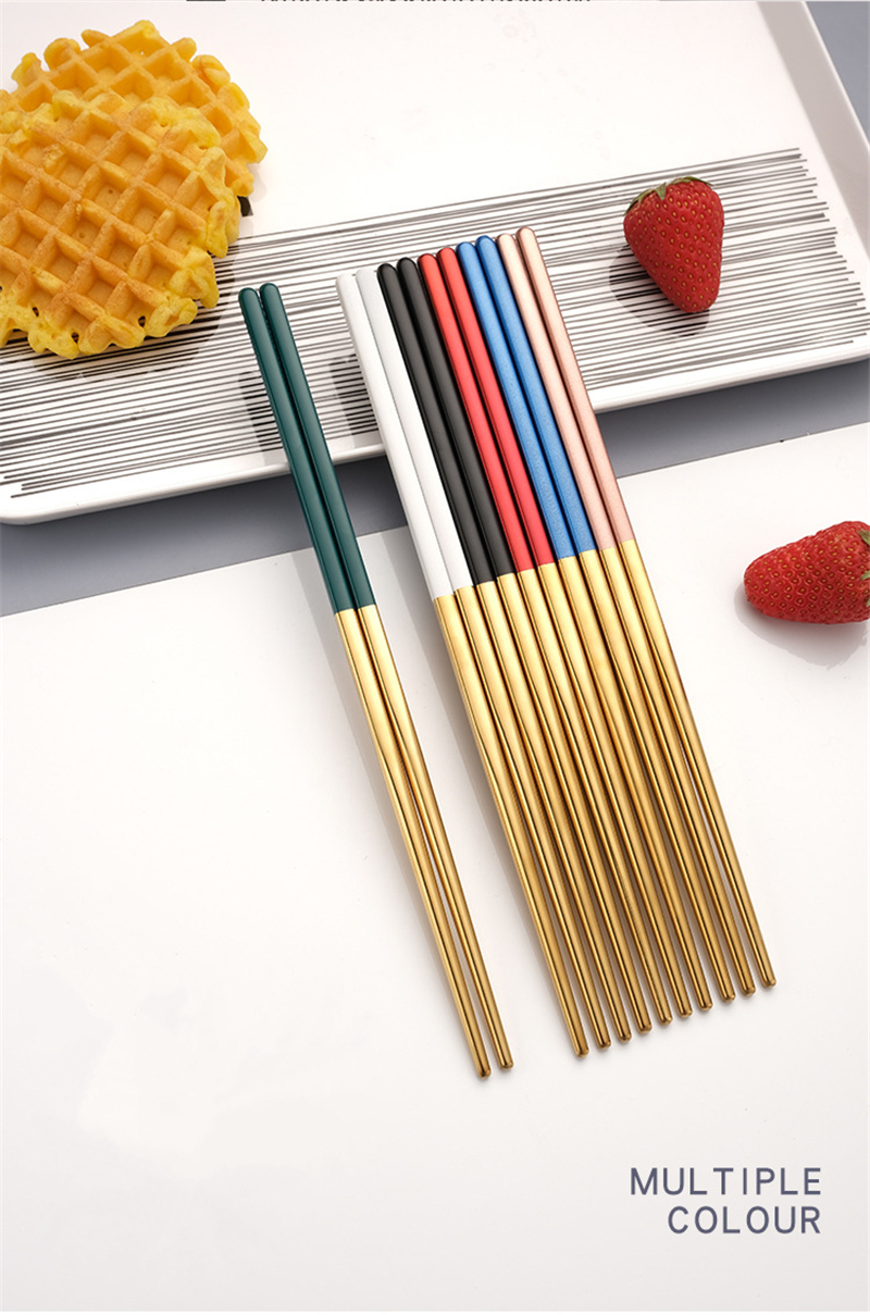 Palillos chinos de acero inoxidable– Palillos chinos reutilizables  multicolores, 5 pares de palillos de metal aptos para lavavajillas –  Fáciles de