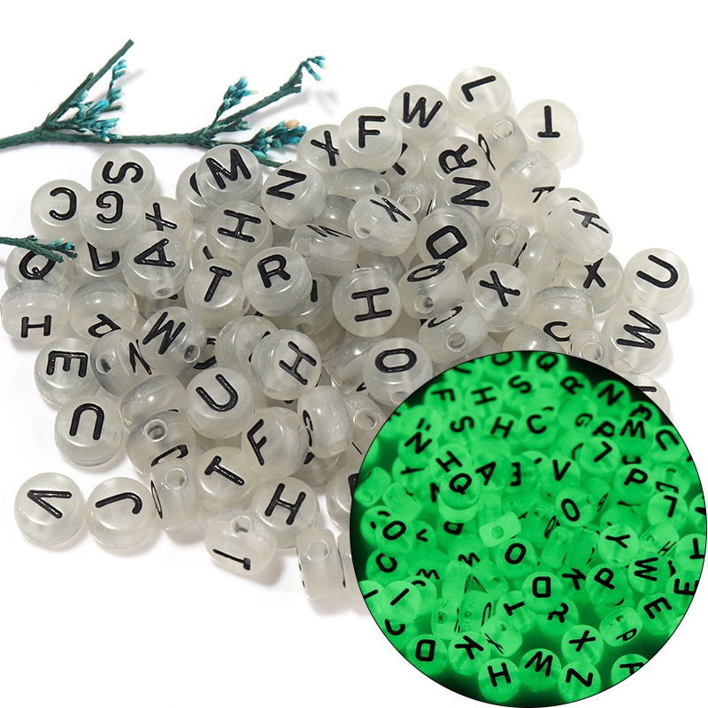 1500pcs Glow in the Dark Letter Beads 4x7mm Alphabet Acrylic Luminious  Round Let