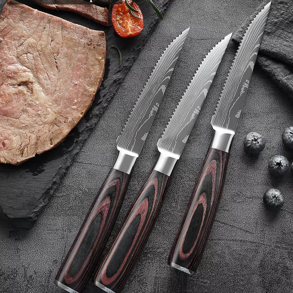  Cuchillo de cortar chino Cuchillo de carne de res serrado de  acero inoxidable Cuchillo de rebanar de carne de res multiusos Restaurante  Cubiertos Cuchillos de mesa afilados Vajilla Corte de verduras 