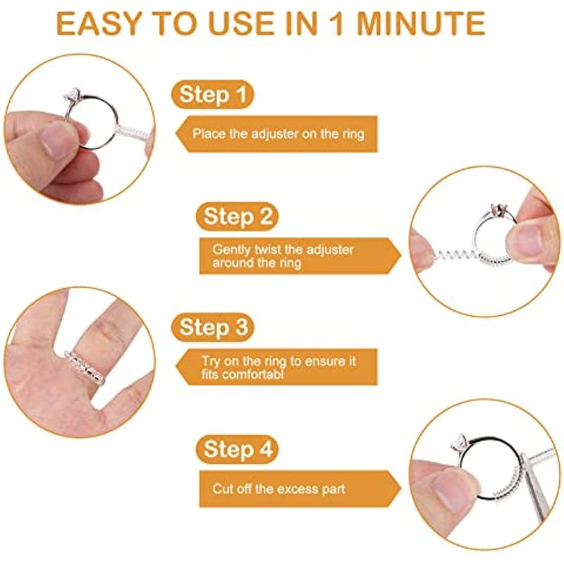 Ring Size Adjuster - Invisible Metal Guard For Loose Rings | 8-Pack, 4 Sizes, Golden