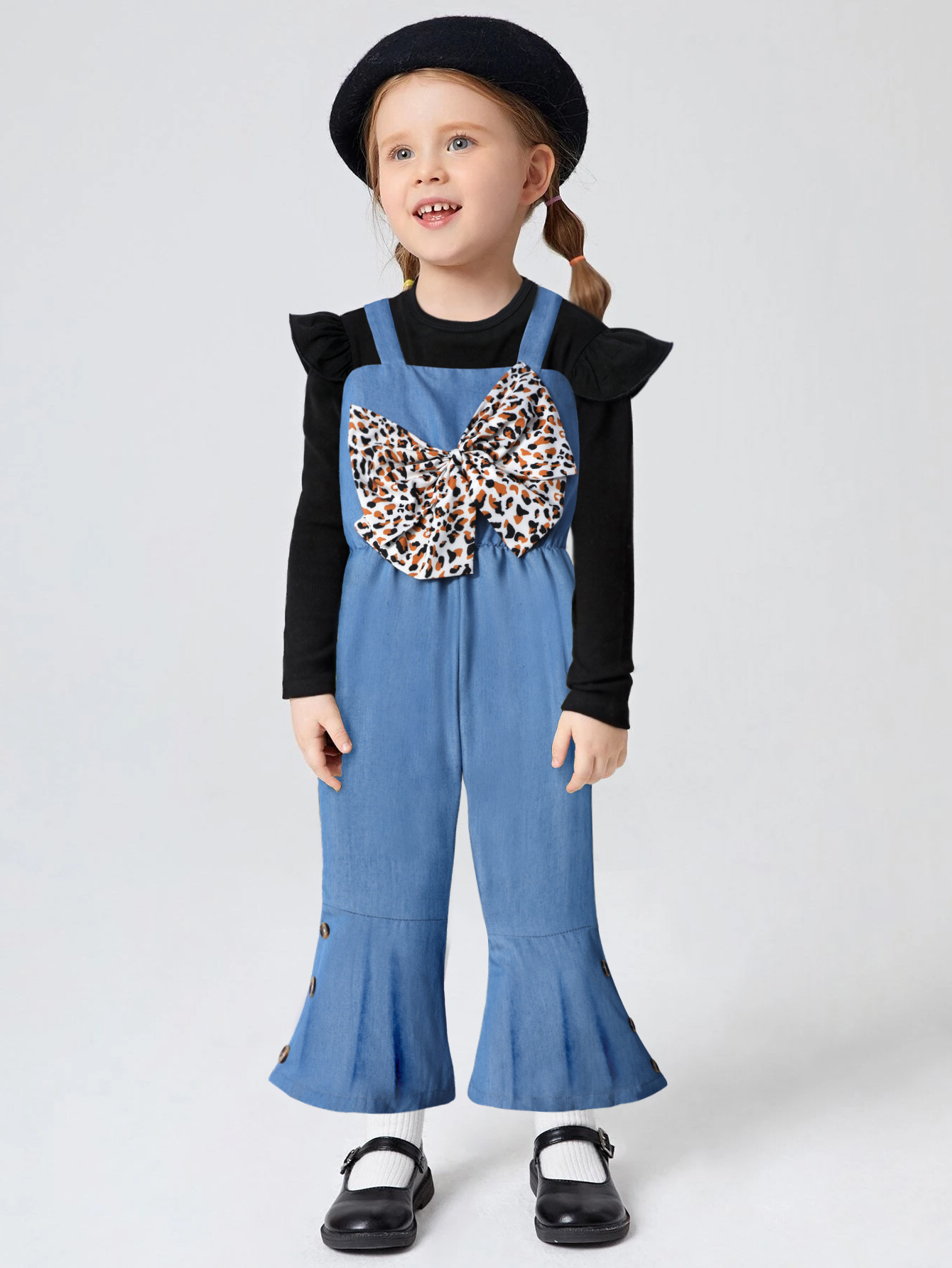 Toddler Girls Long Sleeve Ruffle T shirt Tops Leopard Bow - Temu