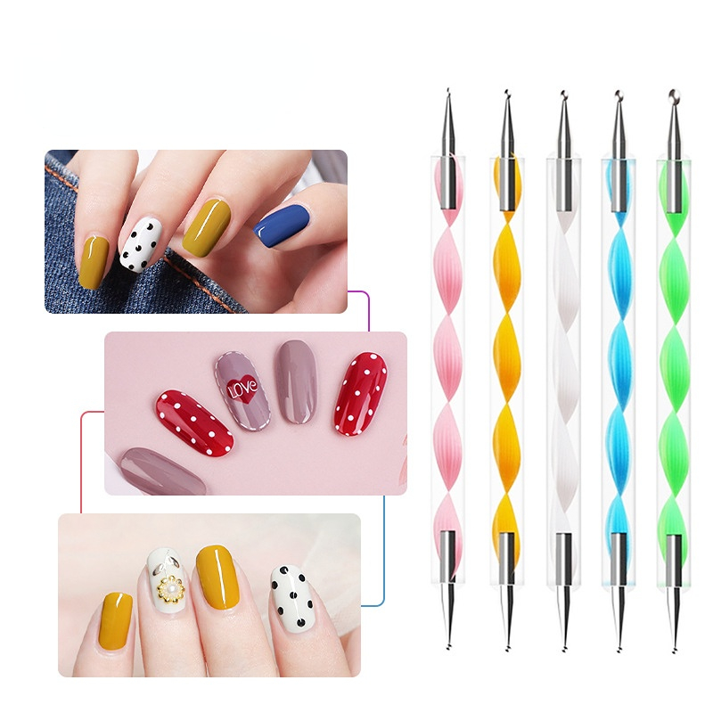 5-Piece Multicolor Dotting Tool Set - Create Unique Nail Art Designs &  Embossing Patterns!