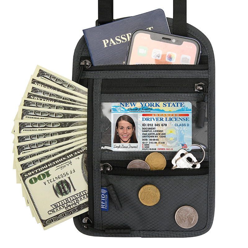 Multi Functional Hanging Neck Passport Bag Rfid Cross-body Single