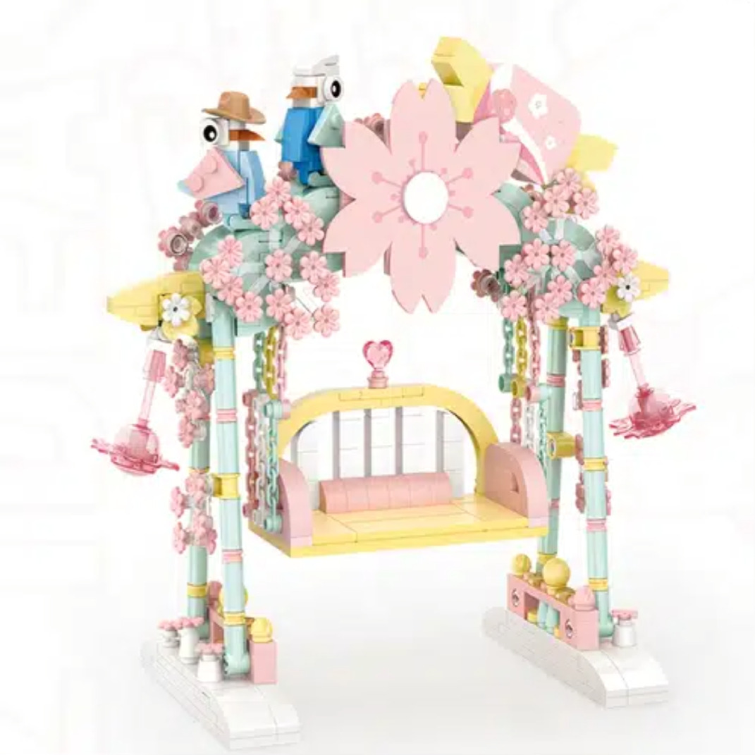 Roxo Sakura Casa da árvore Building Block Cerejeira Blossom Modelo Blocos  de construção Diy brinquedos para crianças brinquedo para presente