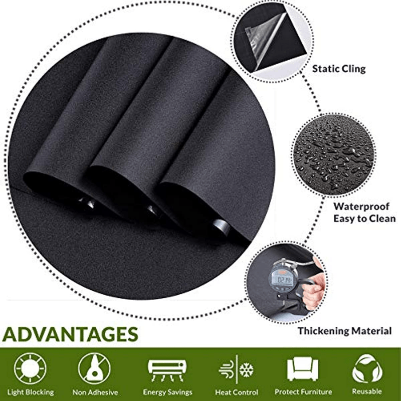 1pc Static Cling Total Blackout Window Film Privacy Room Darkening Window  Tint Black Window Cover 100% Light Blocking No Adhesive (17.7x78.7 Zoll)