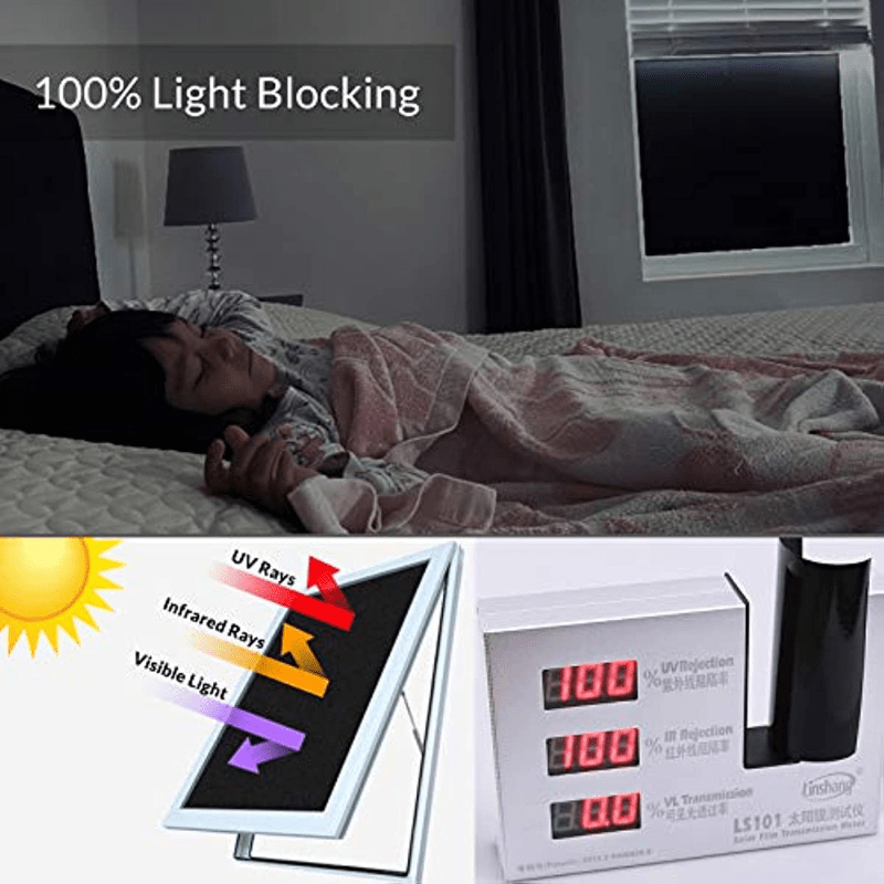US 100% Light Blocking Darkening Static Cling Blackout Window Film Privacy  Room