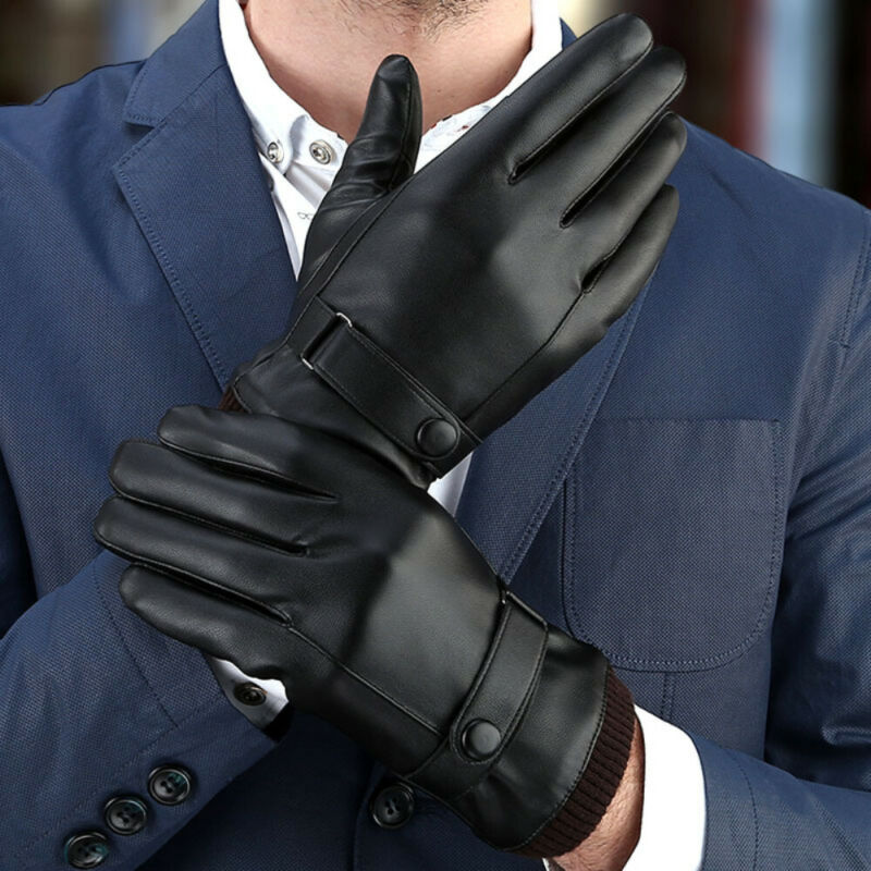 

1 paire unisexe hiver cuir cachemire gants noir coupe-vent étanche écran tactile gants froid chaud polaire mitaines