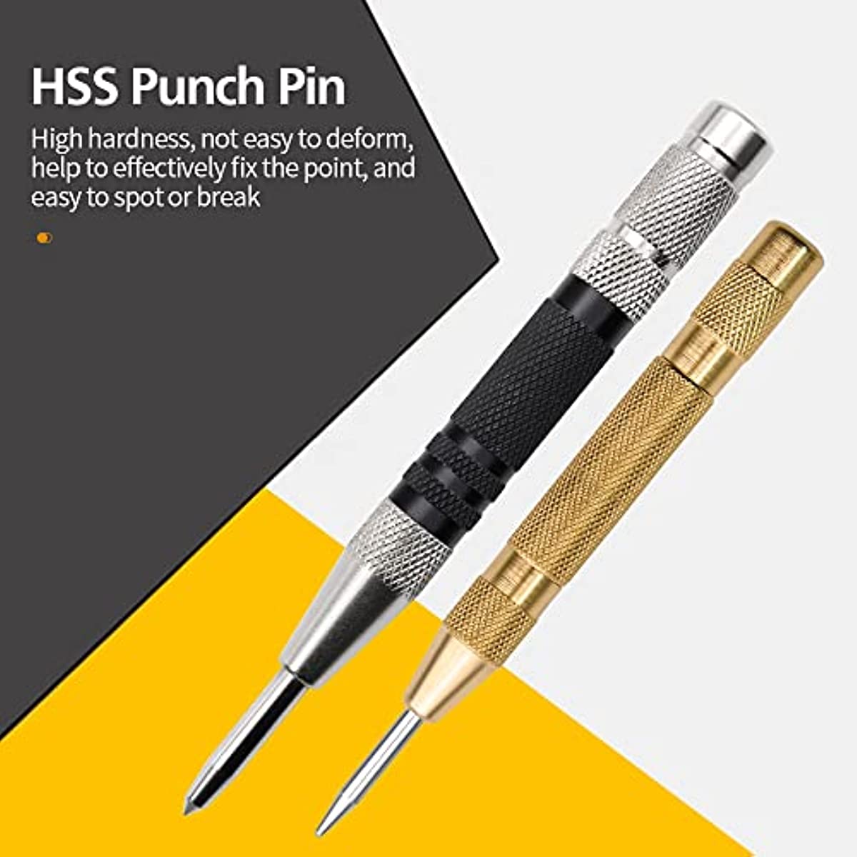 2 Pack Automatic Center Punch, 5 Inch Heavy Duty Steel Spring Loaded Center  Hole Punch With Adjustable Tension Punch Tool