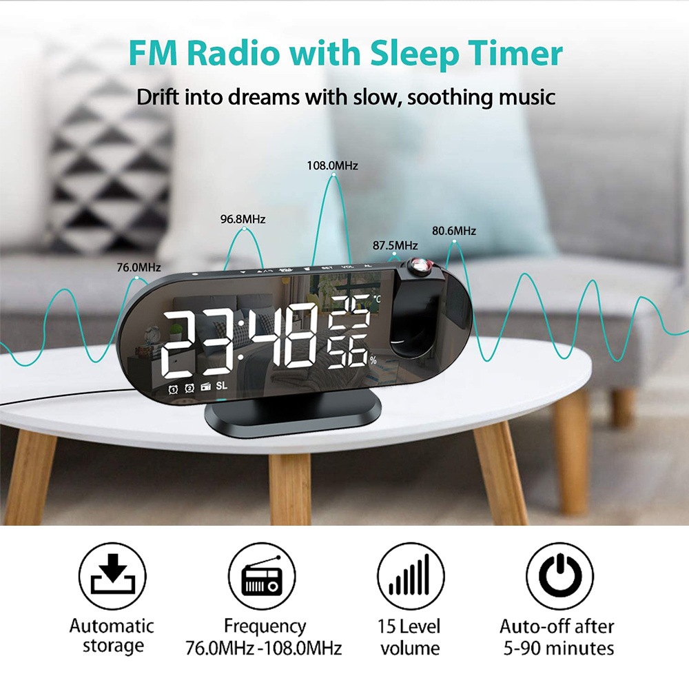 Horloge Projecteur Heure Rotatif Vers Plafond Réveil Digital Fonction Snooze