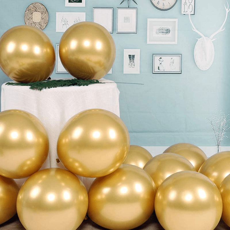 Globos dorados metálicos de 12 pulgadas, paquete de 50 globos de látex de  color dorado cromado, calidad de helio, para cumpleaños, graduación, baby