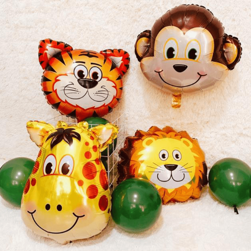 

6pcs/pack Mini Small Forest Animal Head Balloom, Lion Tiger Elephant Giraffe, Birthday Party Decoration Balloon, 17inch/43.2cm Easter Gift