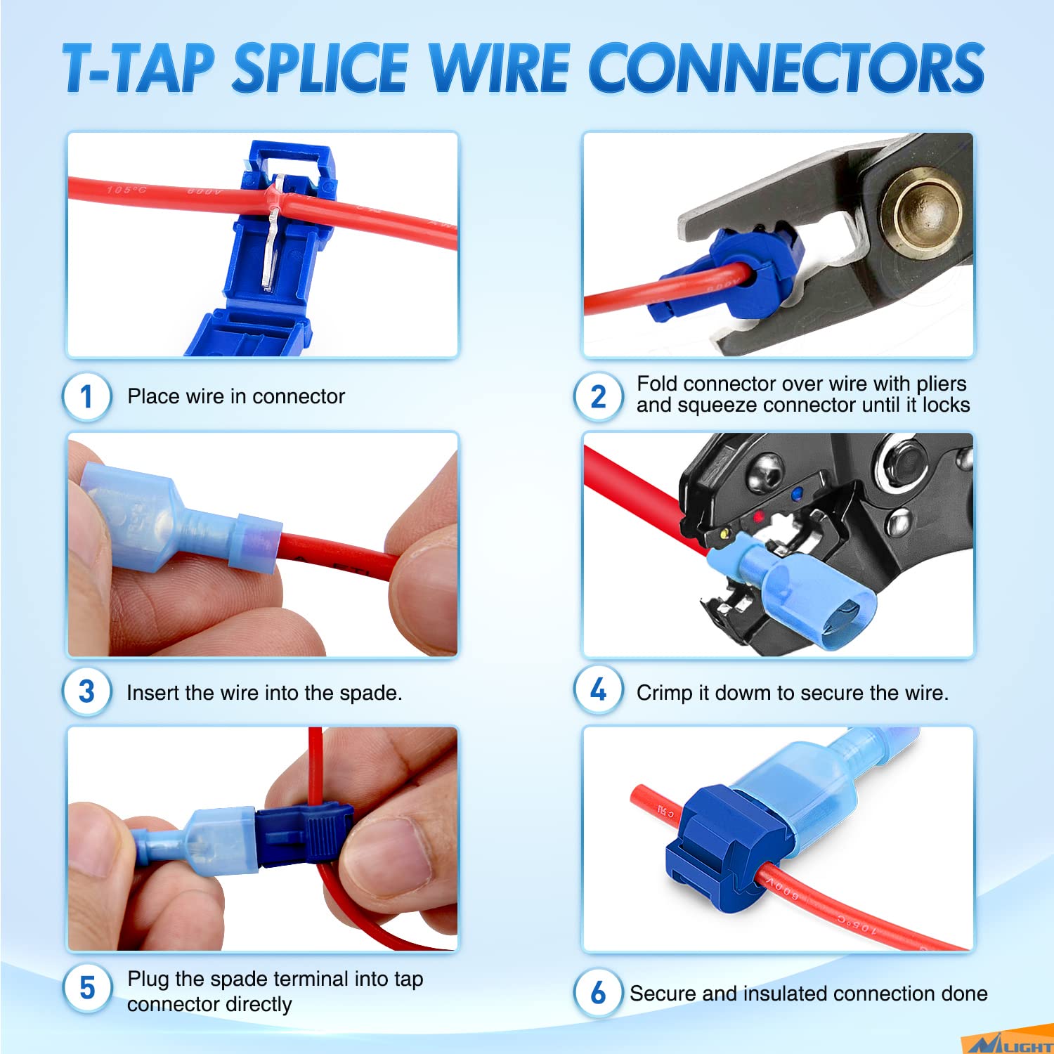 Connecteur de fil électrique en T, 120 pièces de connecteurs électriques T  Tap, connecteur rapide T-tap, connecteur rapide à cosse électrique
